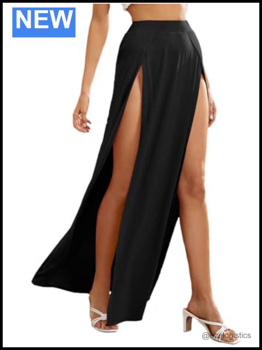 Flowy High Slit Wrap Maxi Skirt with Elastic Waist